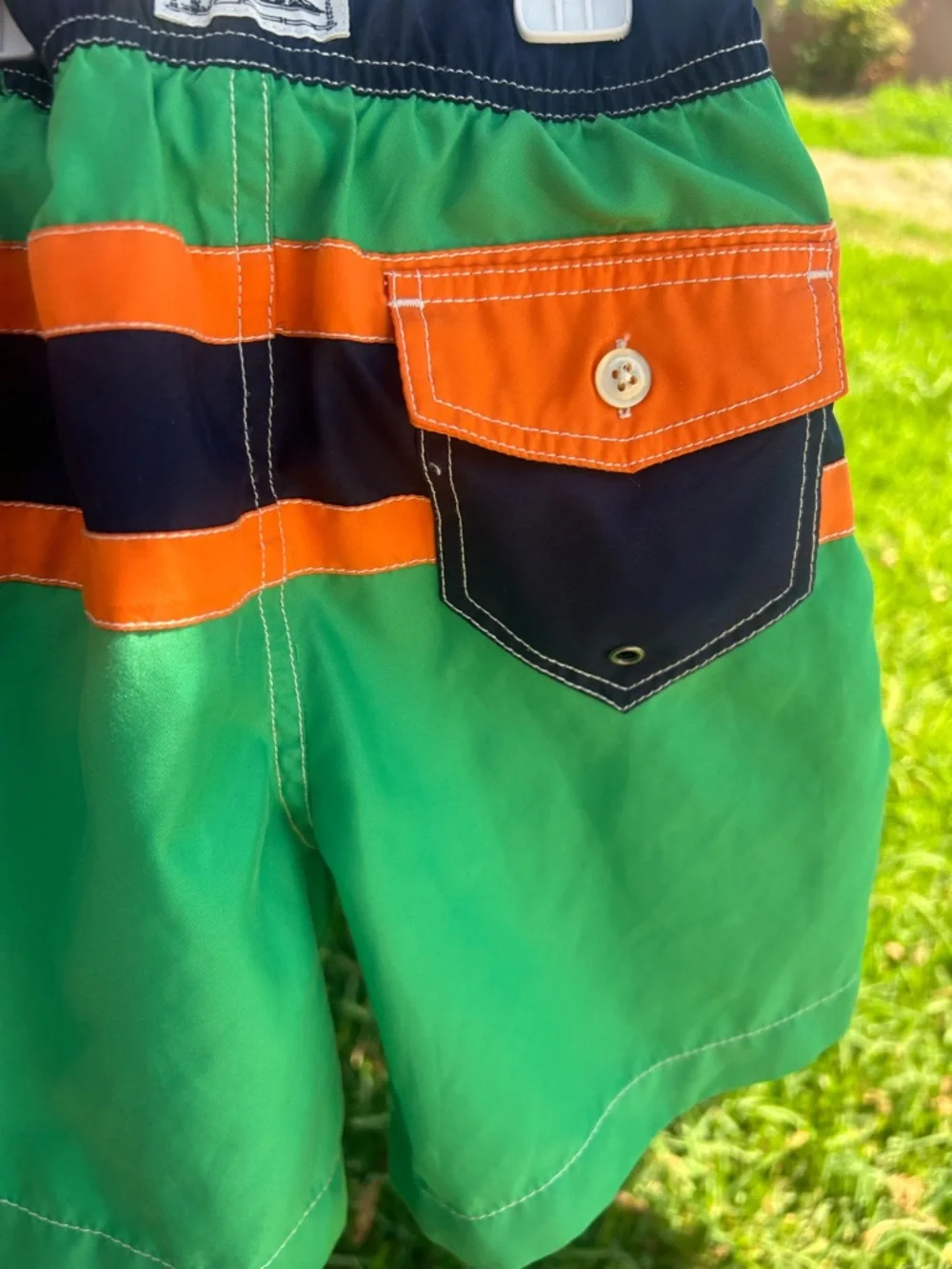Ralph Lauren Green Navy Orange Striped Swim Shorts